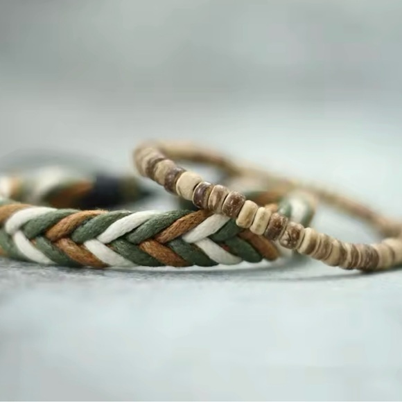 2Pcs Mens Weave Bracelet Set Natural Wood Rope Braclet for Men - Picture 3 of 3